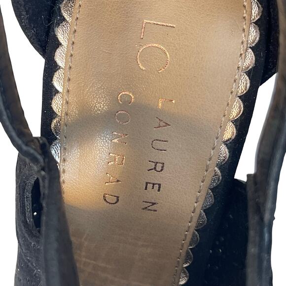 Lauren Conrad Black Faux Suede Peep-Toe  Bootie Heels Size 7 - Picture 5 of 8